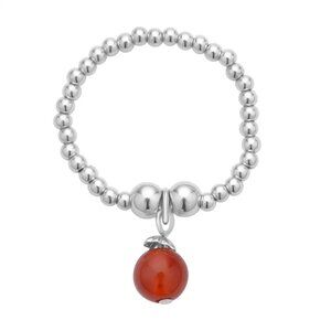 NEW IN BOX Red Agate Charm in Rhodium Over Sterling Silver Ring (Size 7-10)